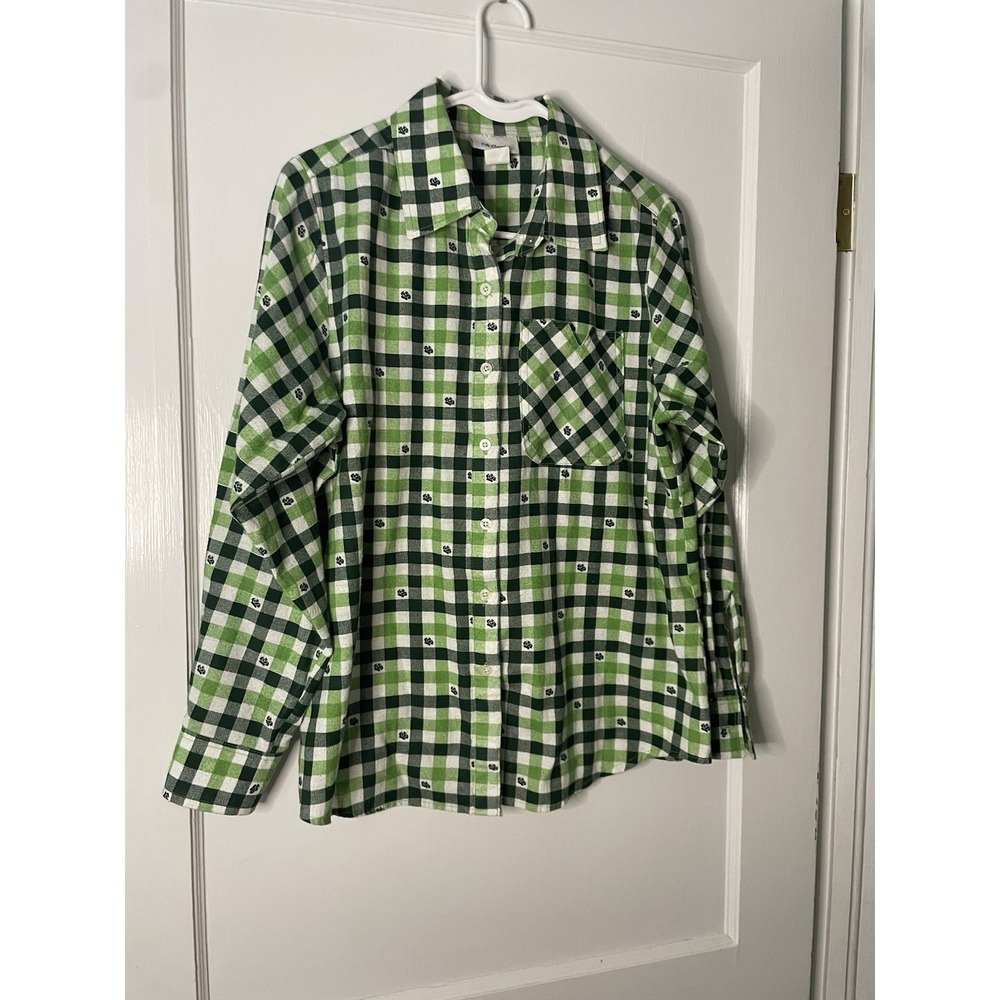 CW Classics Green Plaid Button down Flannel Shirt Medium Cottonā